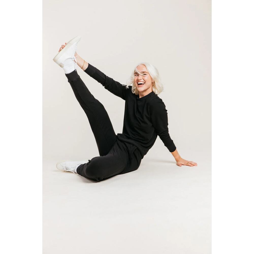 Ocio Classic SoftCore Jogger Black Mid Rise Organic Cotton Tencil Stretch Comfy